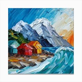 Acrylic and impasto pattern, mountain village, sea waves, log cabin, high definition, detailed geometric 11 Canvas Print