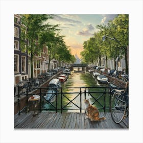 Painting Of Amsterdam With A Cat In The Style Of Gustav Klimt 3 Canvas Print