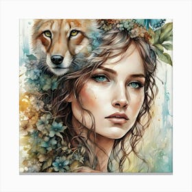 Girl And A Wolf Canvas Print