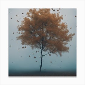 The Wind Blows Hardly, An Expansive View Of Many Leaves Fly,Sad,Fog,Sorrow, There Is Blank Place,Blu Canvas Print