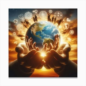 Human Hands Holding The Earth Canvas Print