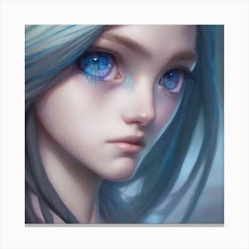 Anime Girl With Blue Hair Hyper-Realistic Anime Portraits Canvas Print