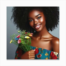 Beautiful African Woman With Flowers Canvas Print