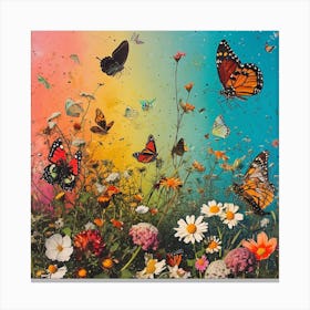 Butterflies In The Meadow Retro Collage 4 Canvas Print