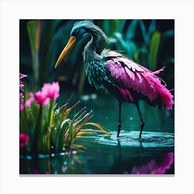 Tropical Lagoon with Pink Wading Bird Canvas Print