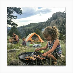 Family Camping In The Mountains Canvas Print