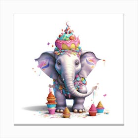 Elephant With Cupcakes Canvas Print