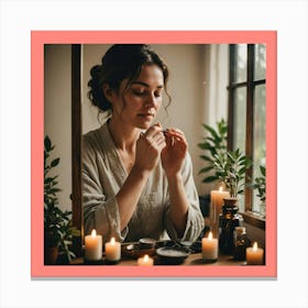 Woman Putting On Makeup Canvas Print