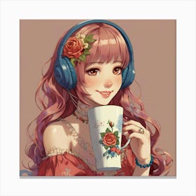 Anime Girl With Headphones Canvas Print