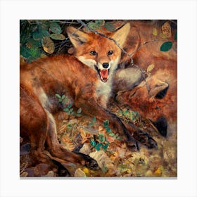 Foxes 1886 Antique Art (detail) by Swedish Painter Bruno Liljefors Canvas Print