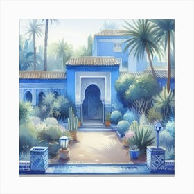 Jardin Majorelle Morocco Modern Blue Illustration 5 Art Print Canvas Print