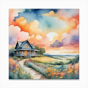 House At Sunset Toile