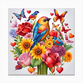 Colorful Birds And Flowers Canvas Print