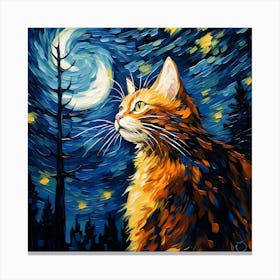 Starry Night, Van Gogh Inspired Cat Art Print Canvas Print