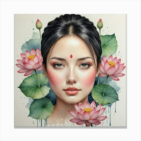 Asian Girl With Lotus 1 Canvas Print