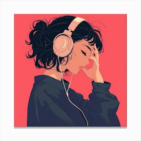 Girl Listening To Music Canvas Print