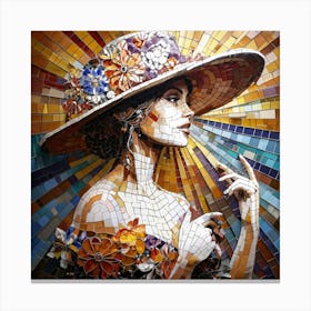 Elegant Mosaic Portrait of a Woman with a Floral Hat 1 Canvas Print