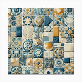 Mediterranean Vibes: A Collage of Tiles with Different Shapes, Sizes, and Patterns Canvas Print