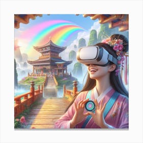 Young women wearing a VR headset 3 Canvas Print