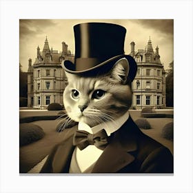 A Victorian Era Portrait Of A Distinguished Cat, With A Backdrop Of A Grand Manor 6 Toile