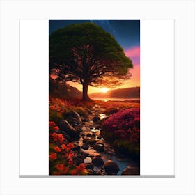 Lone Tree At Sunset 1 Canvas Print