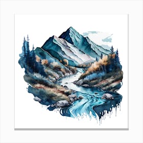 Watercolor Mountain Scenery Canvas Print