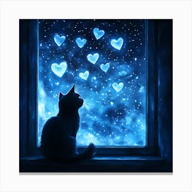 Dreamy Night Sky with Heart Stars Cat 12 Canvas Print