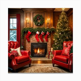 Festive Christmas Interior Radiates Cozy Ambiance Twinkle Of Warm Lights Intertwined With Garland O (6) Leinwandbild