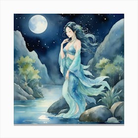 Moonlight Over The River The Magic Of Watercolor A Dee 1 Canvas Print