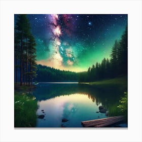 Starry Sky Over Lake 14 Canvas Print