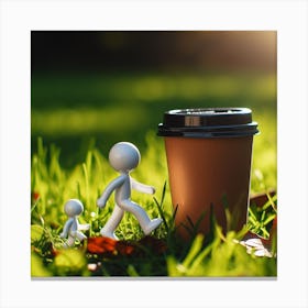 Man And A Woman Walking With A Coffee Cup Canvas Print