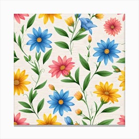Yellow, Blue and Red Wildflowers Canvas Print
