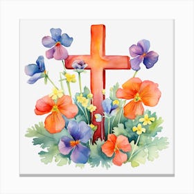 Cross With Pansies 1 Canvas Print