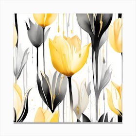 Yellow Tulips Monochromatic Watercolor Canvas Print