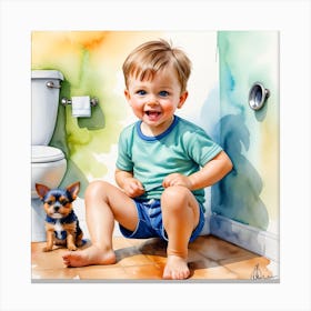 Little Boy And Puppy Canvas Print