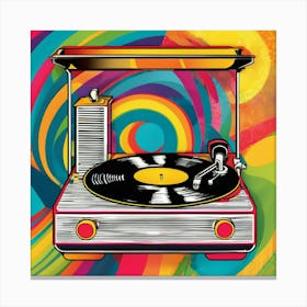 pop art depiction of a vintage record player sitting on a table Canvas Print