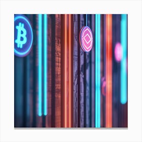 Neon Bitcoins Canvas Print