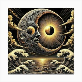 Moon And Waves Canvas Print