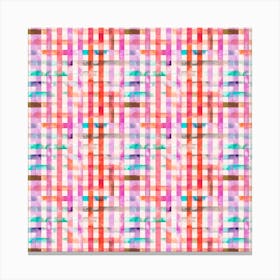 Gingham Vichy Pink Square Canvas Print
