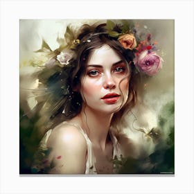 Girl With Flowers 3 Canvas Print