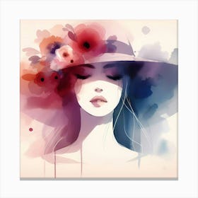 Watercolor Girl In A Hat 1 Canvas Print