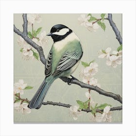 Ohara Koson Inspired Bird Painting Carolina Chickadee 1 Square Canvas Print