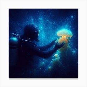 Jellyfish With Diver Canvas Print