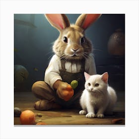 Rabbit And Cat Canvas Print