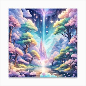 A Fantasy Forest With Twinkling Stars In Pastel Tone Square Composition 127 Canvas Print