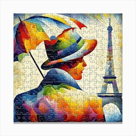 Abstract Puzzle Art French man with umbrella 1 Canvas Print
