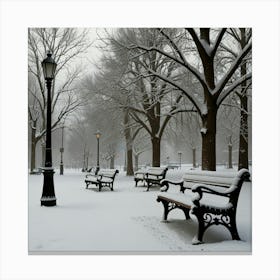 Snowy Park Benches Canvas Print