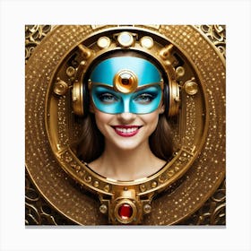 Beautiful Woman In A Golden Mask Canvas Print