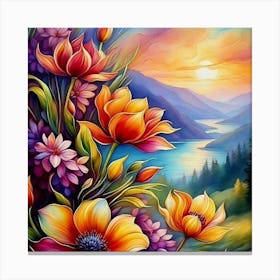 Flowers At Sunset Canvas Print