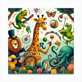 Giraffe, Octopus Wall art Canvas Print